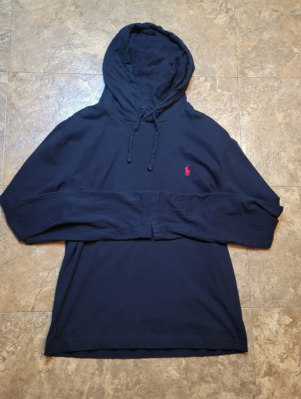 Polo Ralph Lauren Long Sleeve Tshirt Mens Medium M Black Hooded Pullover